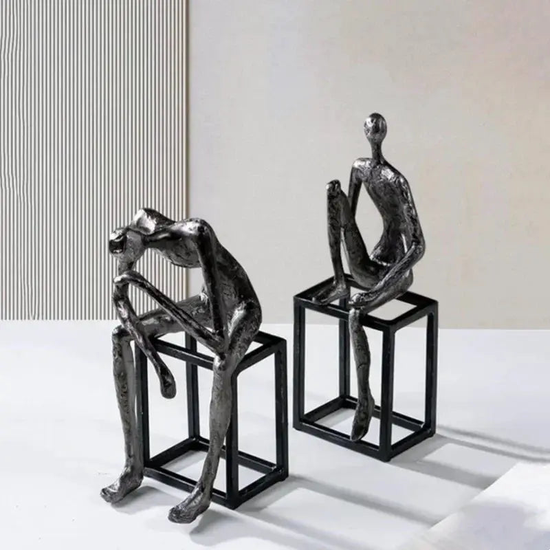 Abstract Thinker Figurine Modern Sitting Sculpture Decor by House Of Avana