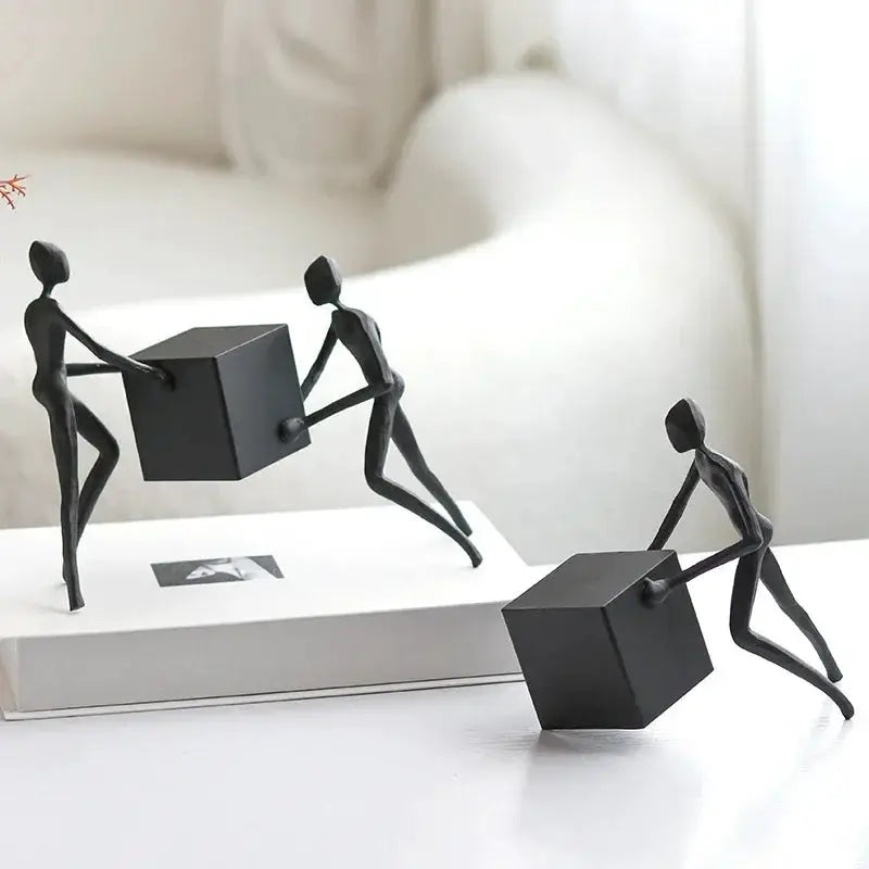 Abstract Iron Figurine Matte Black Cube Sculpture for Your Home Decor by House Of Avana