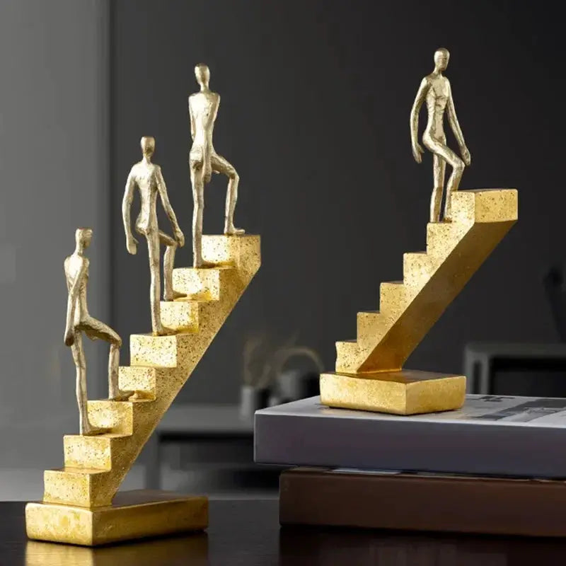 Modern Golden Staircase Climbing Human Sculpture | Luxury Resin Table Decor by House Of Avana