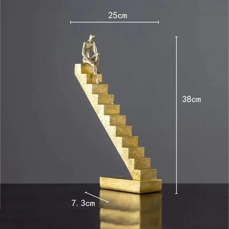 Modern Golden Staircase Climbing Human Sculpture | Luxury Resin Table Decor by House Of Avana