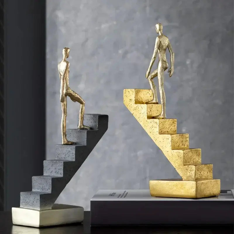 Modern Golden Staircase Climbing Human Sculpture | Luxury Resin Table Decor by House Of Avana
