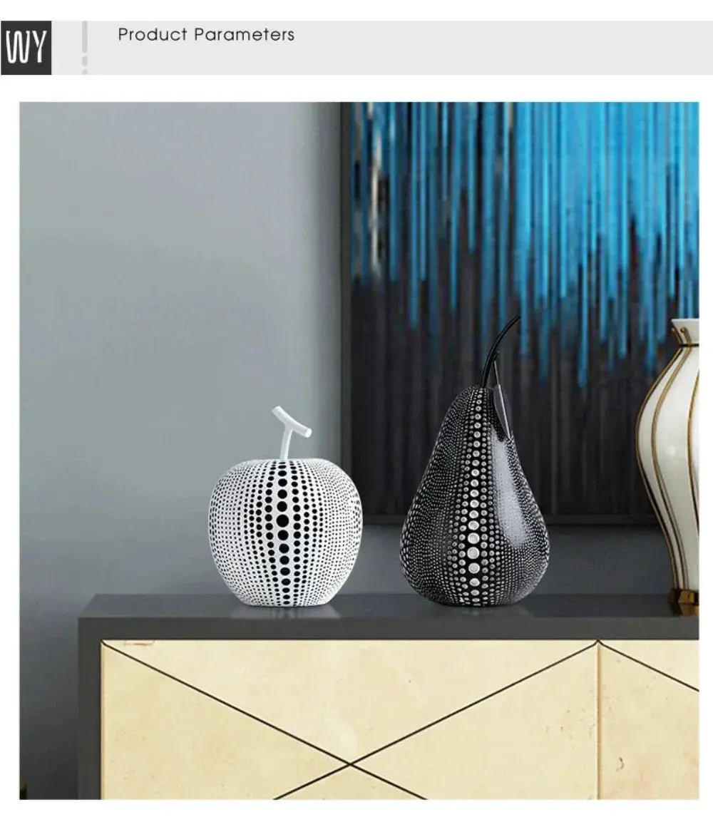 Modern Decorative Fruit Sculpture in Black & White by House Of Avana