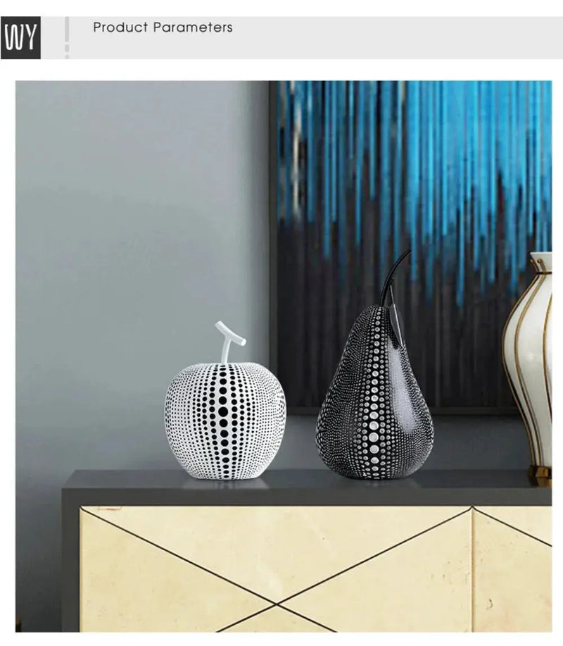Modern Decorative Fruit Sculpture in Black & White by House Of Avana
