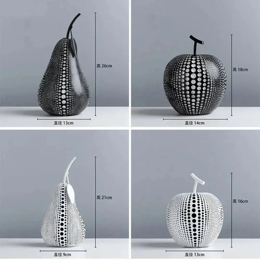 Modern Decorative Fruit Sculpture in Black & White by House Of Avana