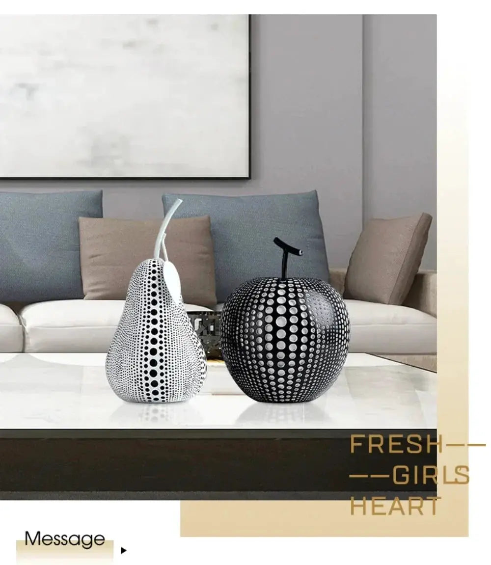 Modern Decorative Fruit Sculpture in Black & White by House Of Avana