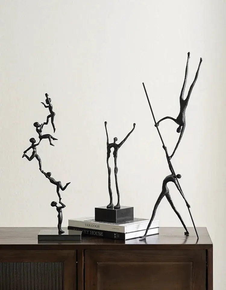 Abstract Acrobatic Sculpture Black with Silver Sphere for Modern Homes by House Of Avana