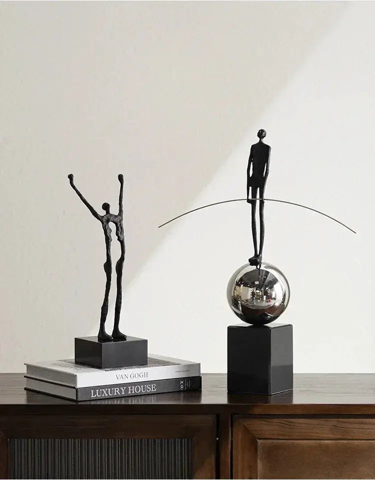 Abstract Acrobatic Sculpture Black with Silver Sphere for Modern Homes by House Of Avana