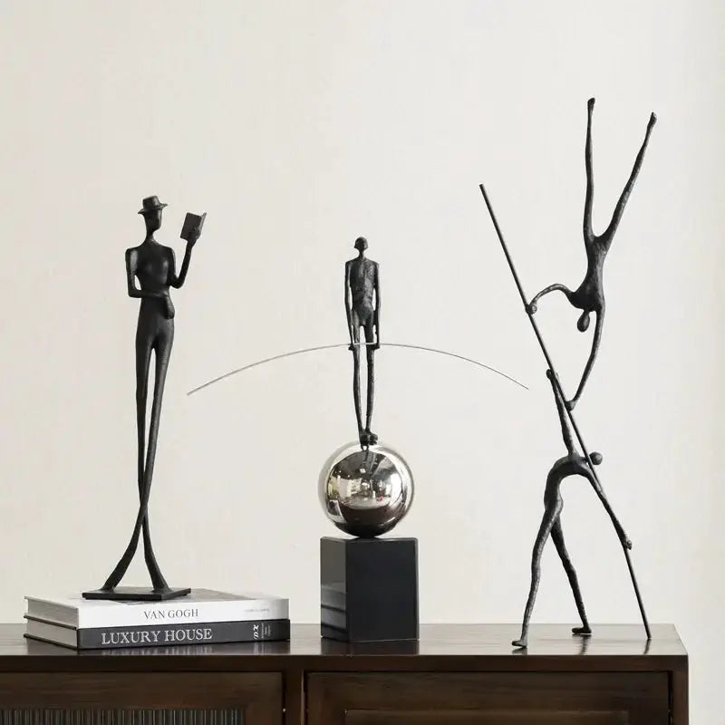 Abstract Acrobatic Sculpture Black with Silver Sphere for Modern Homes by House Of Avana