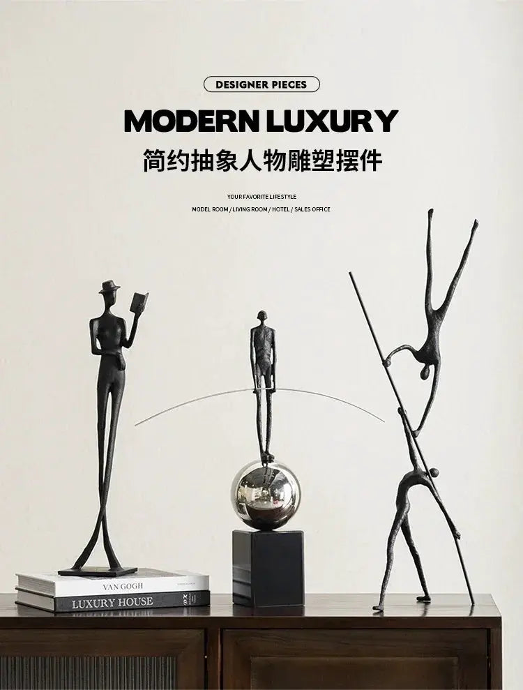 Abstract Acrobatic Sculpture Black with Silver Sphere for Modern Homes by House Of Avana
