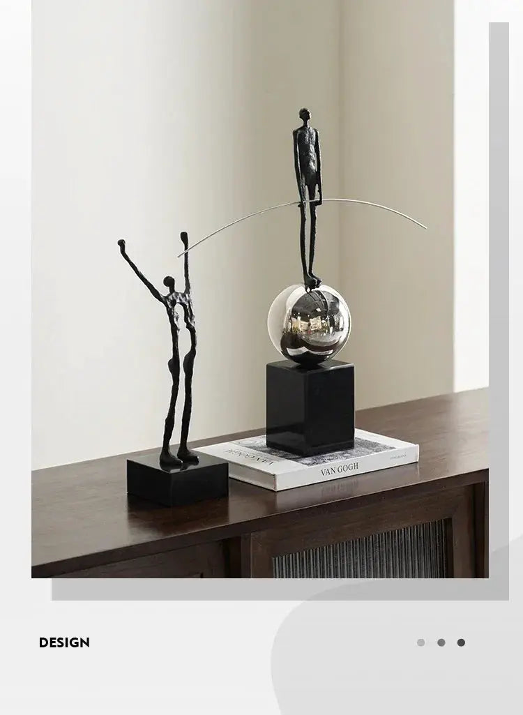 Abstract Acrobatic Sculpture Black with Silver Sphere for Modern Homes by House Of Avana