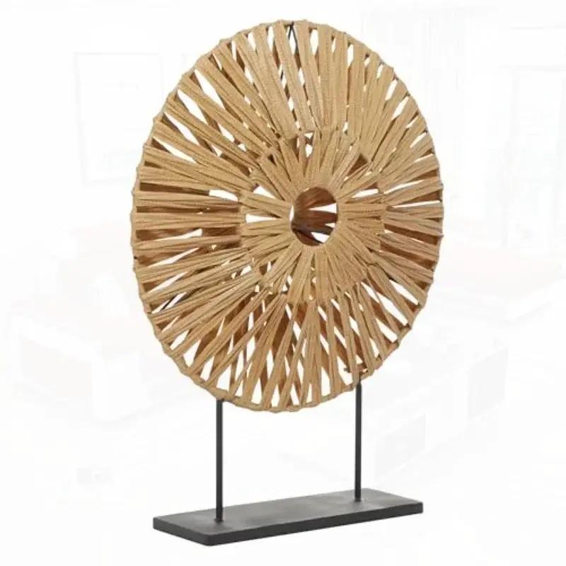 Natural Woven Rattan Circle Sculpture on Stand for Modern Home Decor by House Of Avana