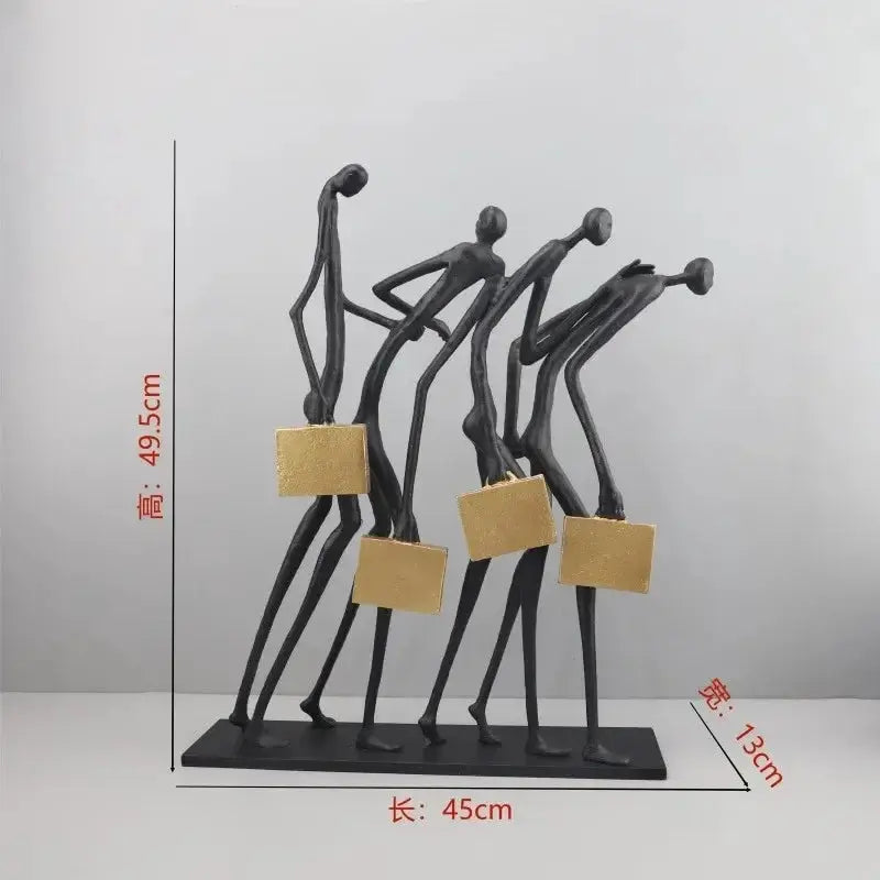 Abstract Walking Figures Sculpture with Gold Briefcases for Your Home by House Of Avana