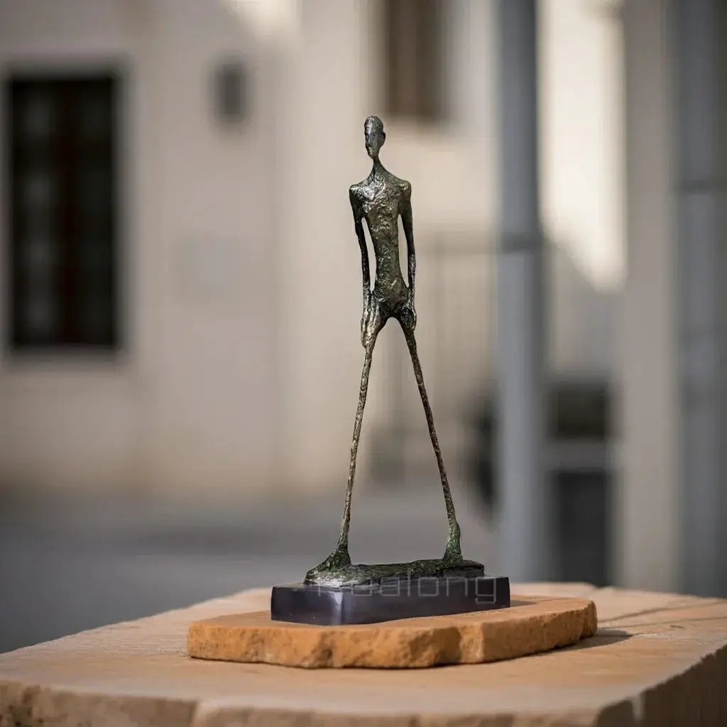 Abstract Walking Man Sculpture Modern Textured Metal Figurine by House Of Avana