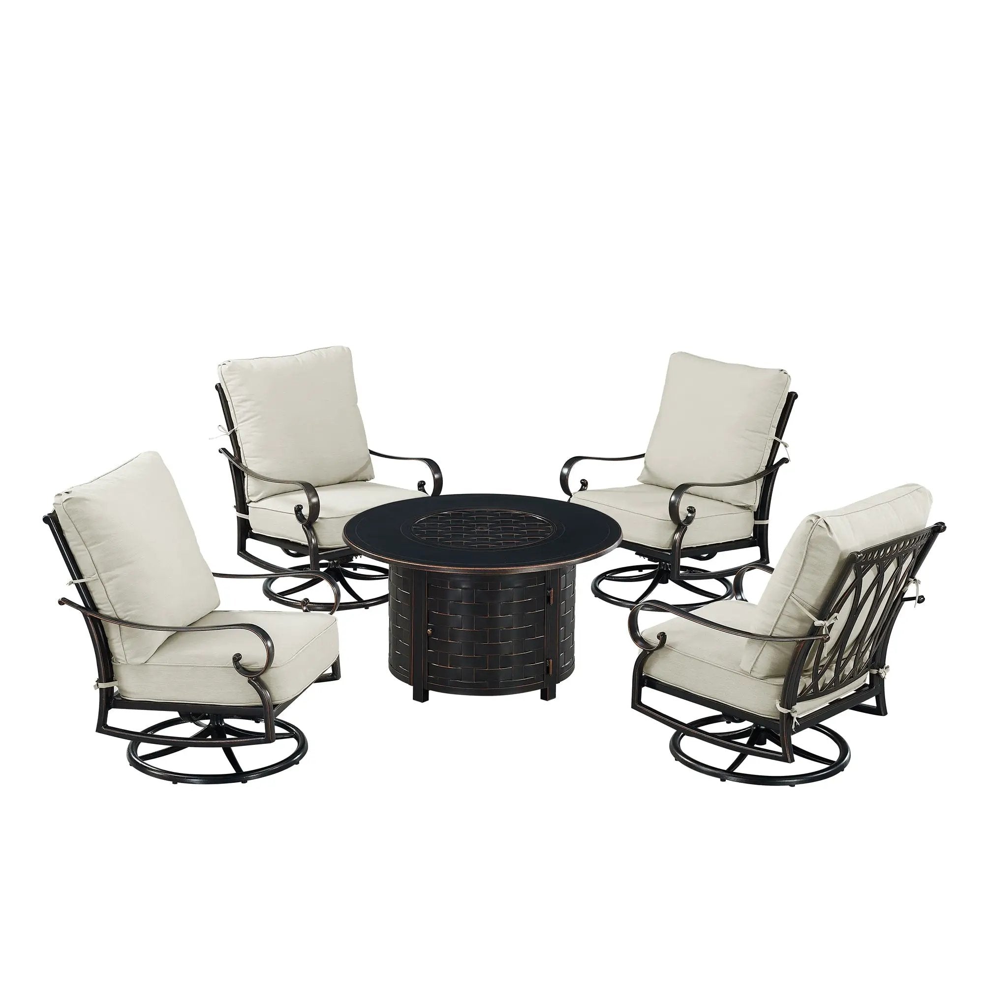 Black Aluminum Fire Table Set with Four Club Chairs by Sharicks