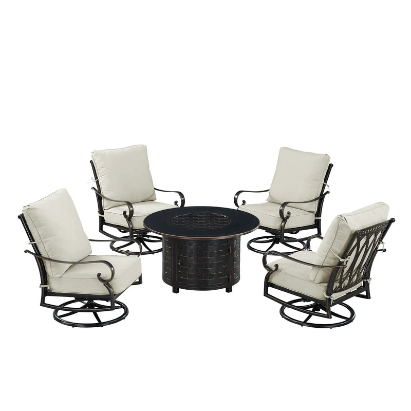 Black Aluminum Fire Table Set with Four Club Chairs by Sharicks