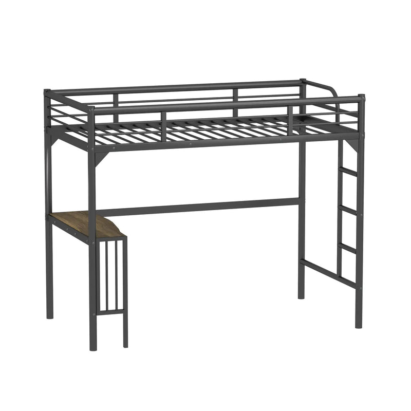 Twin Metal Loft Bed With Desk, Ladder And Guardrails, Bookdesk Under Bed - Black by Unique Piece Furniture