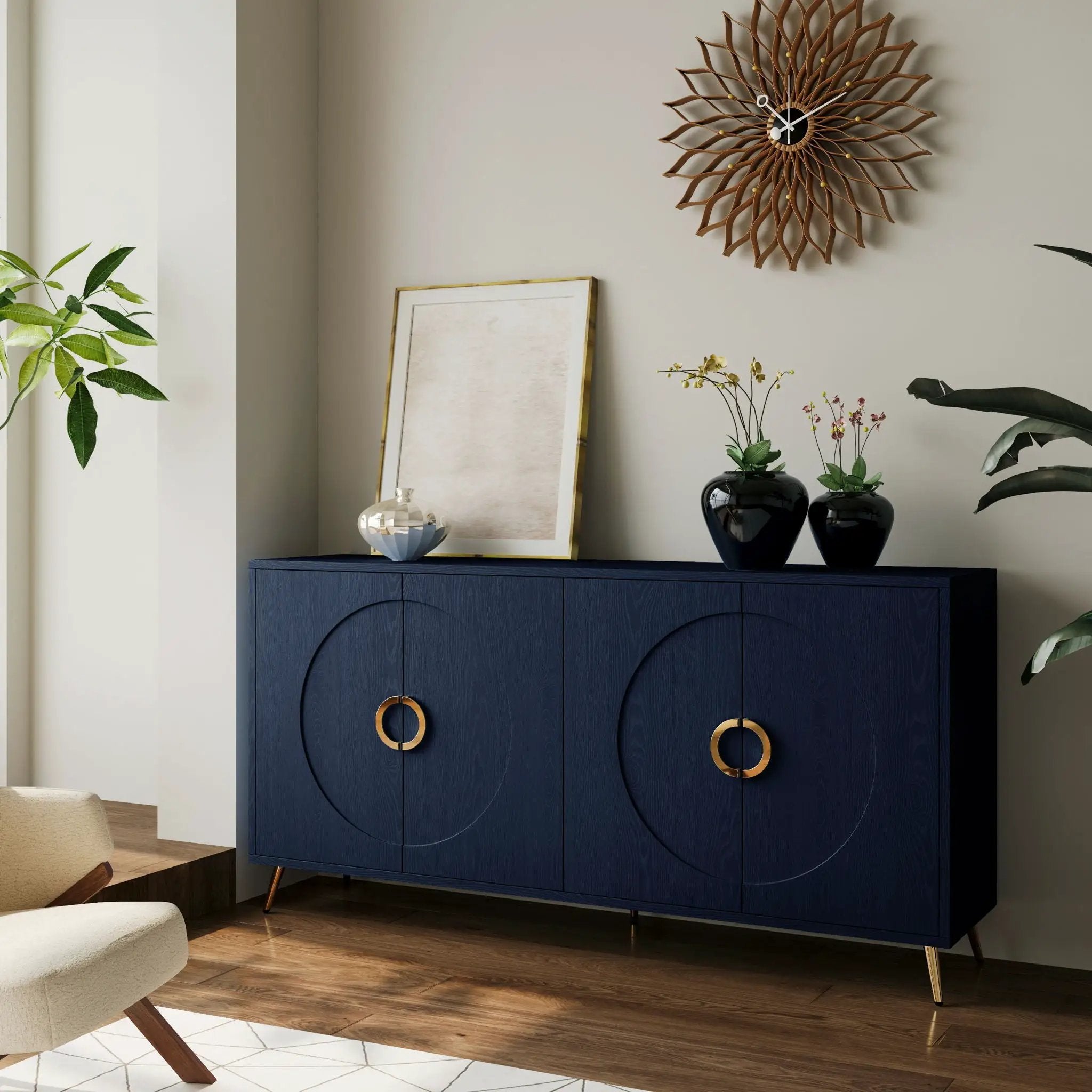 Modern Lacquered 4 Door Wooden Cabinet Sideboard Buffet Server Cabinet Storage Cabinet, For Living Room, Entryway, Hallway, Office, Kitchen And Dining Room by Unique Piece Furniture