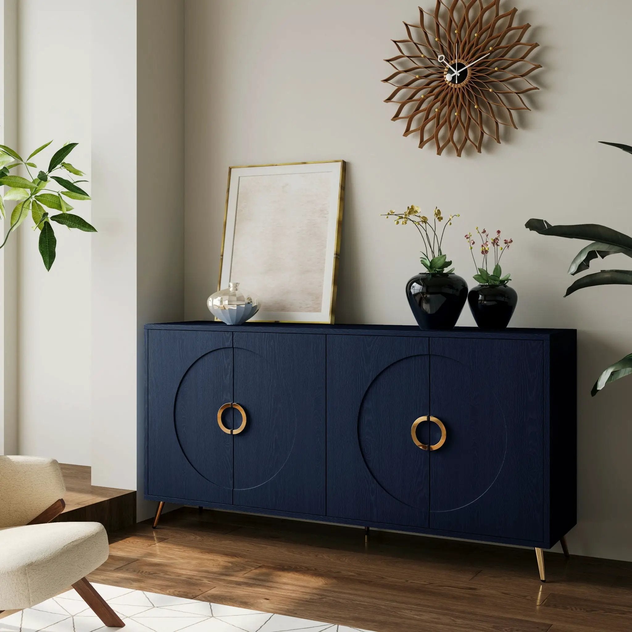 Modern Lacquered 4 Door Wooden Cabinet Sideboard Buffet Server Cabinet Storage Cabinet, For Living Room, Entryway, Hallway, Office, Kitchen And Dining Room by HouseOfZazla