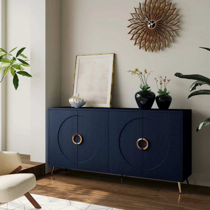 Modern Lacquered 4 Door Wooden Cabinet Sideboard Buffet Server Cabinet Storage Cabinet, For Living Room, Entryway, Hallway, Office, Kitchen And Dining Room by HouseOfZazla