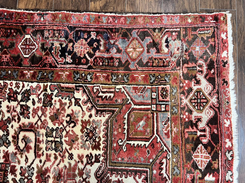 Large Persian Heriz Rug 10x13, Red and Cream Geometric Tribal Room Sized Handmade Wool Hand Knotted Semi Antique Decorative Oriental Carpet by Jewel Rugs