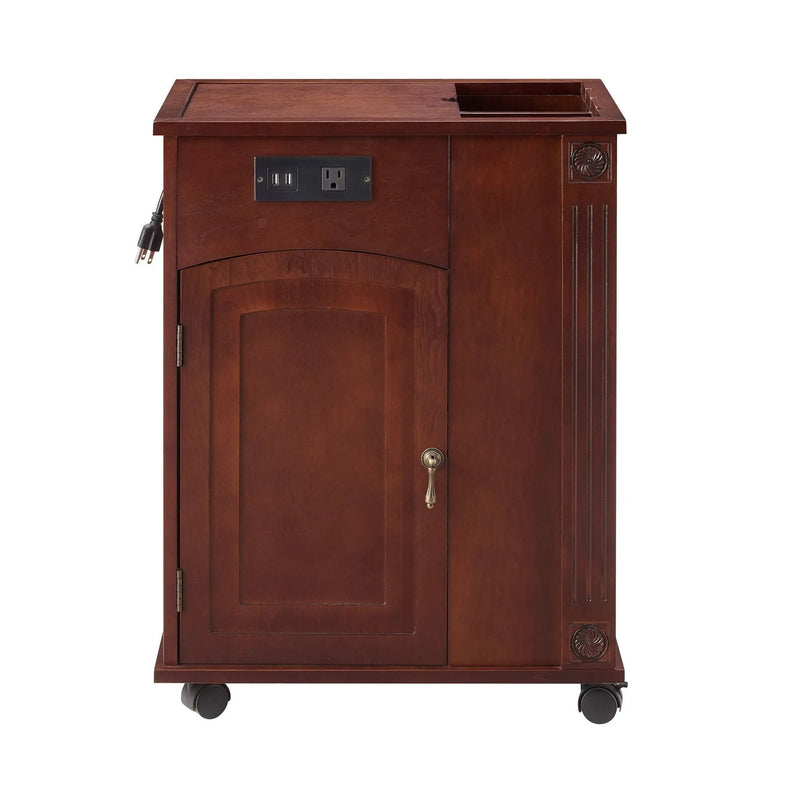 Traditional End Table With Charging Station, Narrow Side Table With USB Ports And Outlets - Red Walnut by Unique Piece Furniture