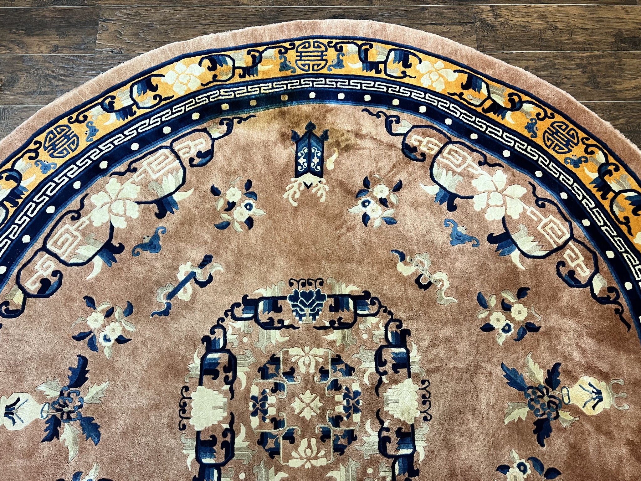 Antique Round Chinese Wool Rug 8x8, Chinese Peking Carpet, Asian Oriental Carpet 8 x 8 ft, Chinese Art Deco Rug, Nichols Rug by Jewel Rugs