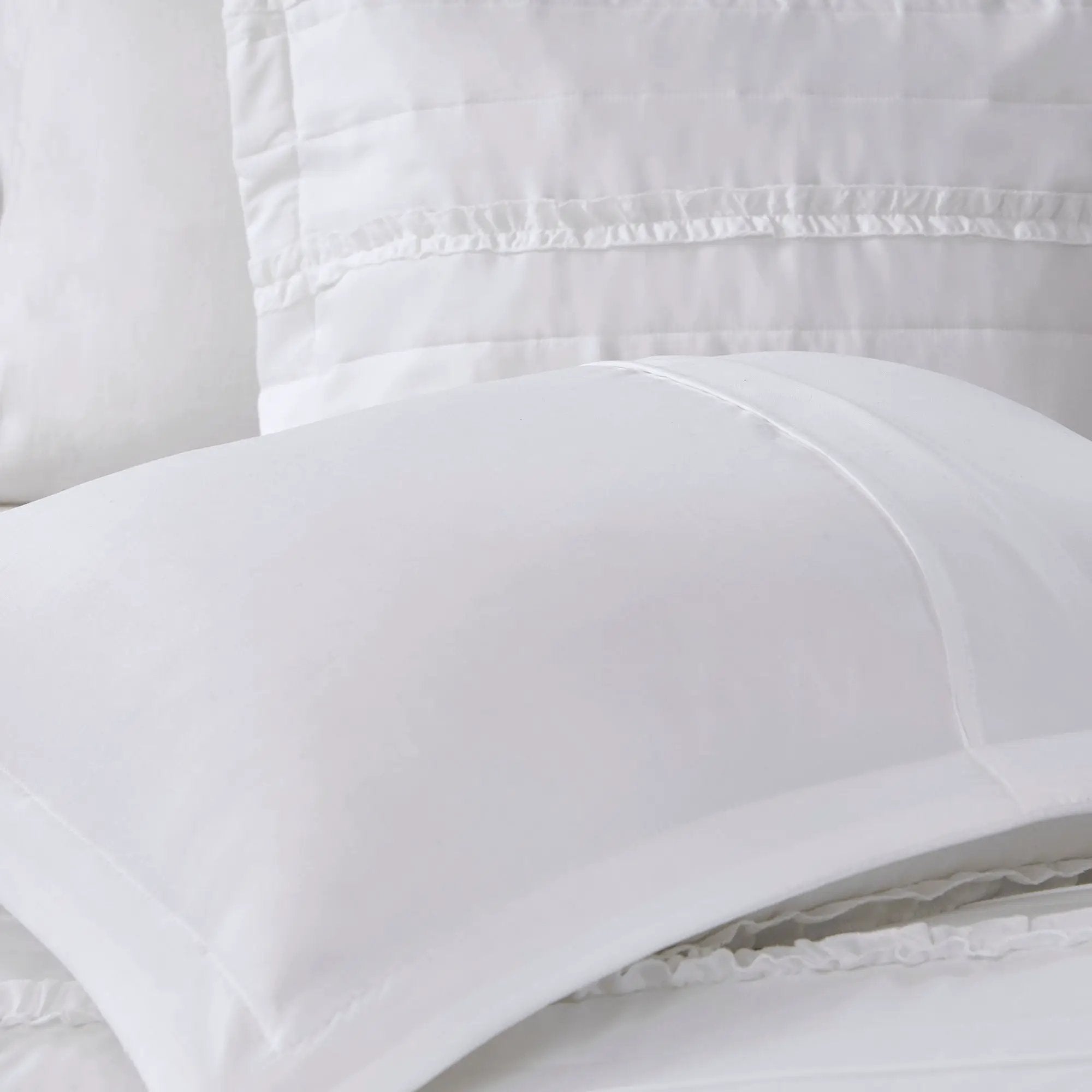 5 Piece Microfiber Ruffled Comforter Set White Queen by HouseOfZazla