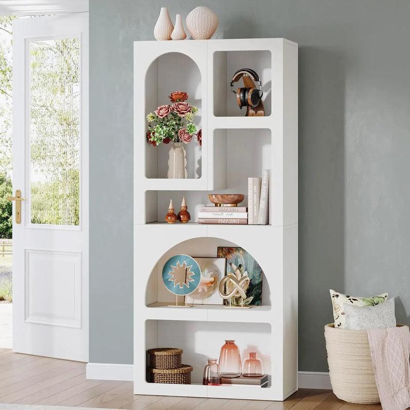 Geometric Arched 5 Shelf Art Display Bookcase For Living Room - White by HouseOfZazla