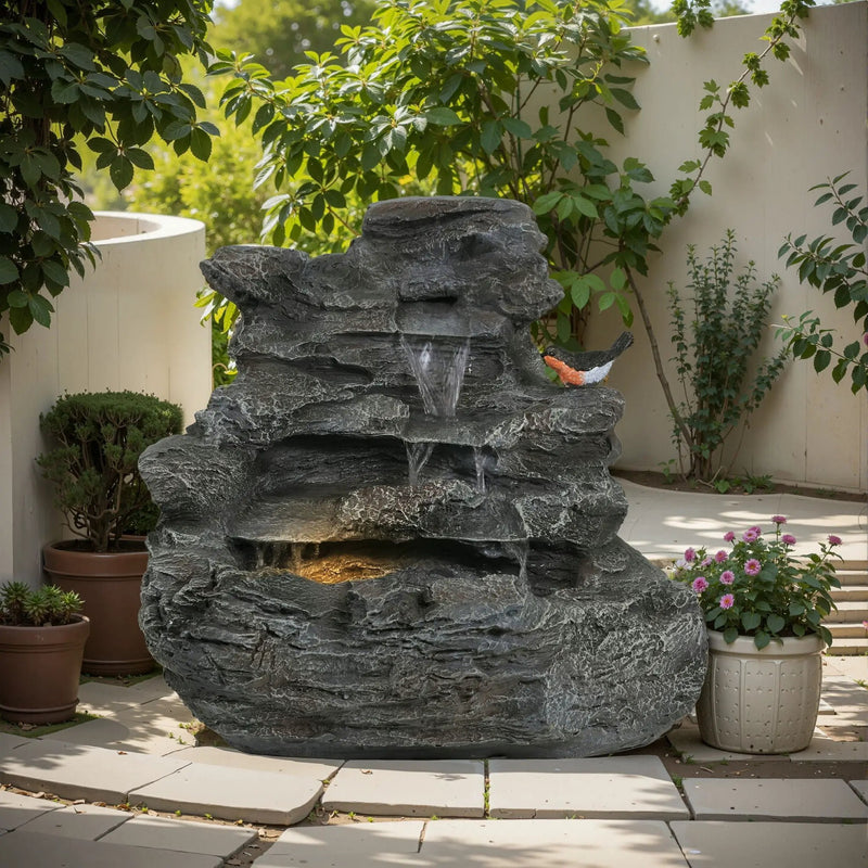 Concrete Rock Waterfall Fountain with LED Lights by HouseOfZazla