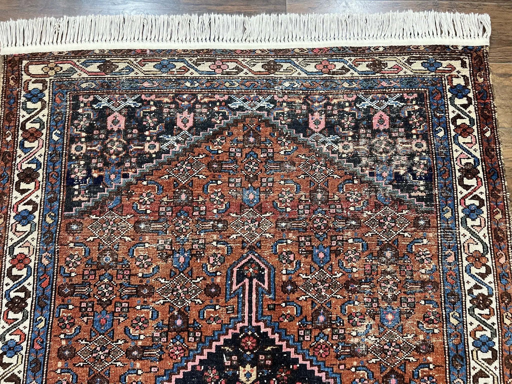 Red Persian Hamadan Rug 4x6, Wool Handmade Antique Carpet, Geometric Medallion Rug, Oriental Rug 4 x 6, Persian Tribal Rug, Hand Knotted Rug by Jewel Rugs
