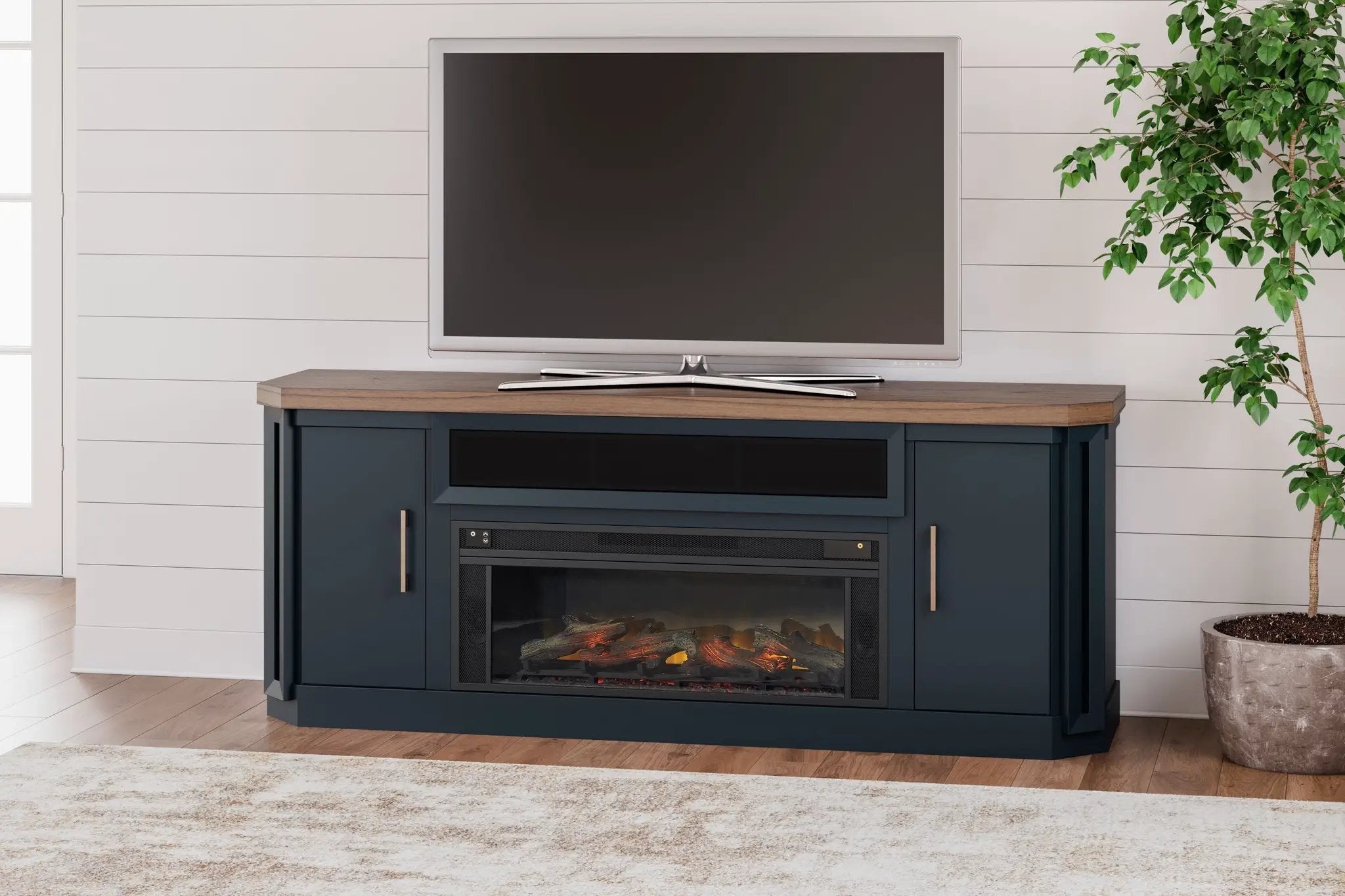 Landocken - 83" TV Stand With Electric Fireplace - Two-tone by Unique Piece Furniture