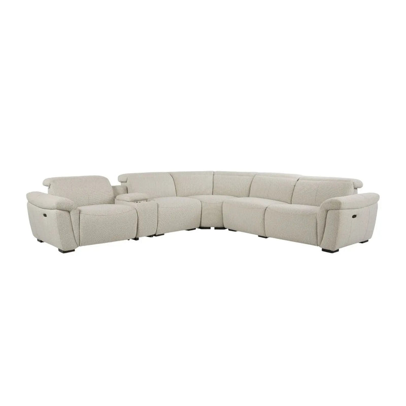 Dayana - Boucle Power Recliner Sectional Sofa For 5 People With Cupholder Console Adjustable Headrest - Beige by Unique Piece Furniture