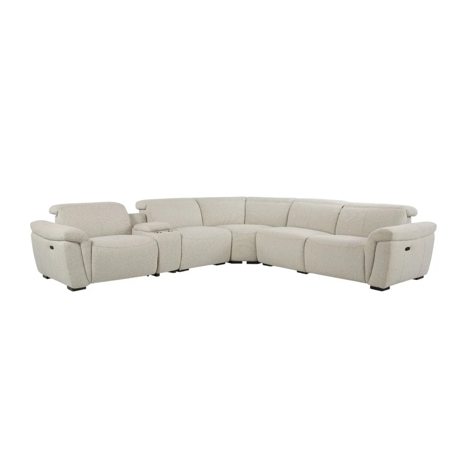 Dayana - Boucle Power Recliner Sectional Sofa For 5 People With Cupholder Console Adjustable Headrest - Beige by HouseOfZazla