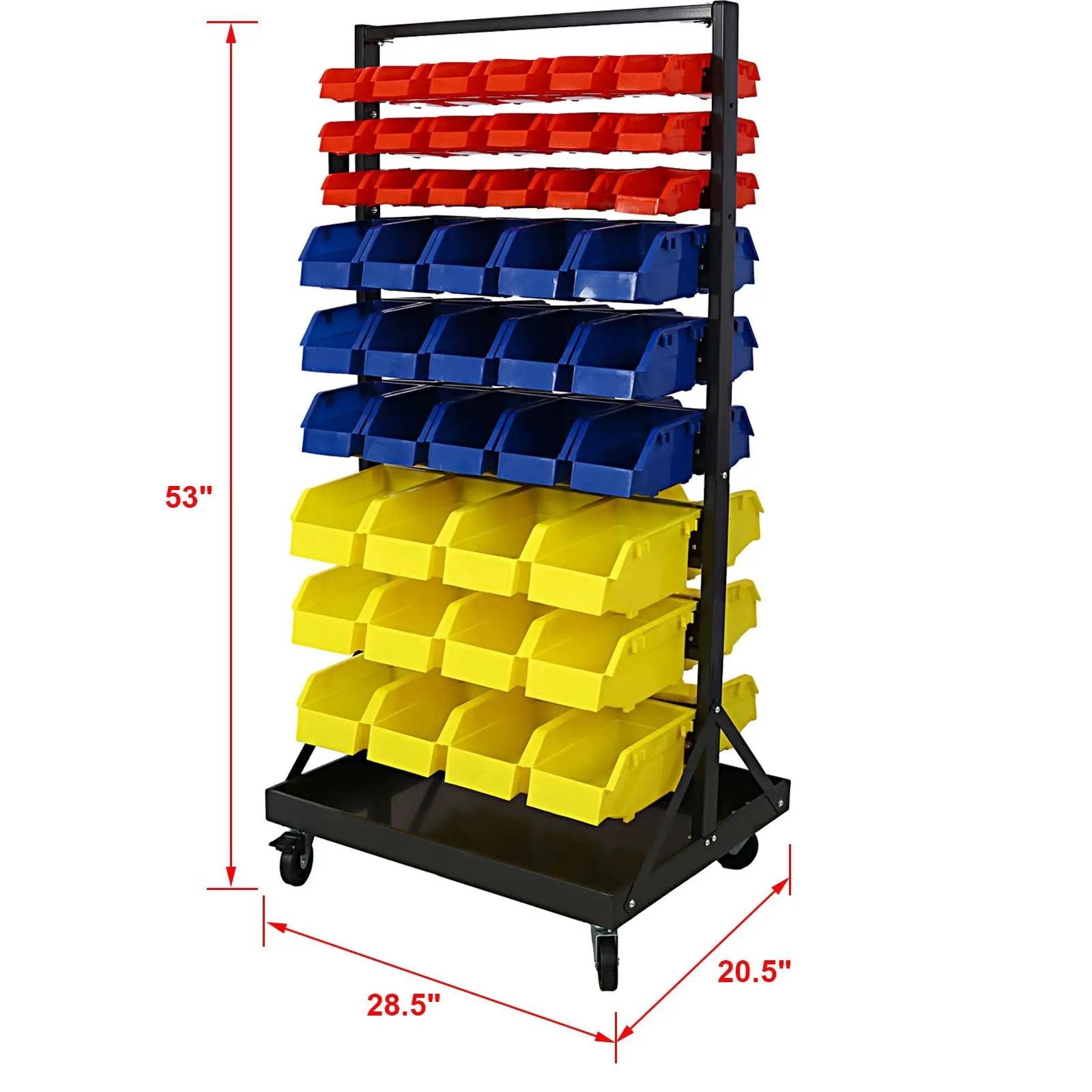 90 Parts Bin Shelving Storage Organizer With Locking Wheels For Shop Garage And Home - Black / Yellow by HouseOfZazla