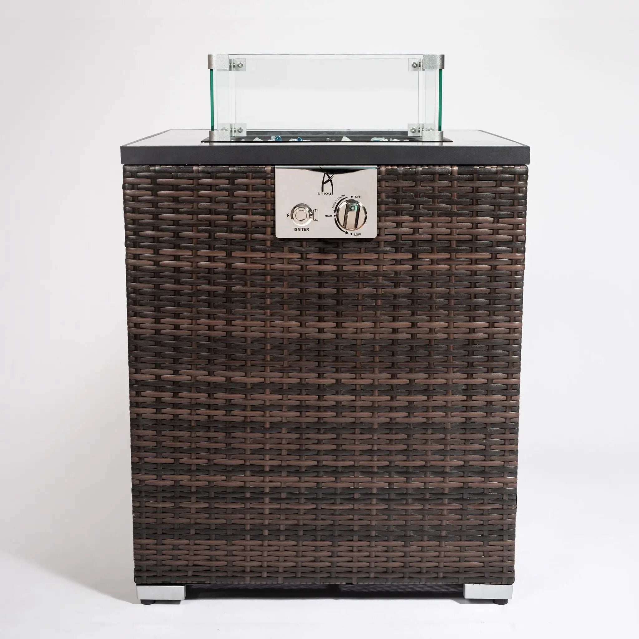 Propane Gas Square Fire Pit, Tile Tabletop With Beautiful Wicker Base For Outside by HouseOfZazla