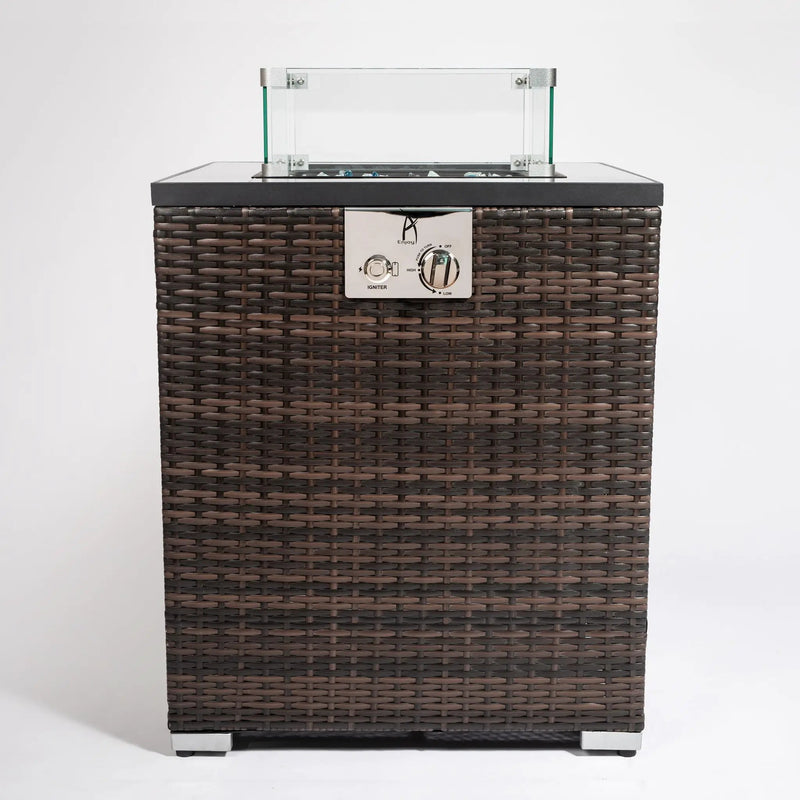 Propane Gas Square Fire Pit, Tile Tabletop With Beautiful Wicker Base For Outside by HouseOfZazla