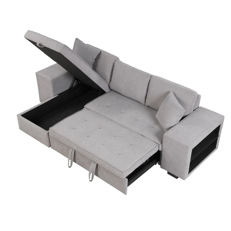 Modern L-Shape 3 Seat Reversible Sectional Couch, Pull Out Sleeper Sofa With Storage Chaise And 2 Stools For Living Room Furniture Set by HouseOfZazla