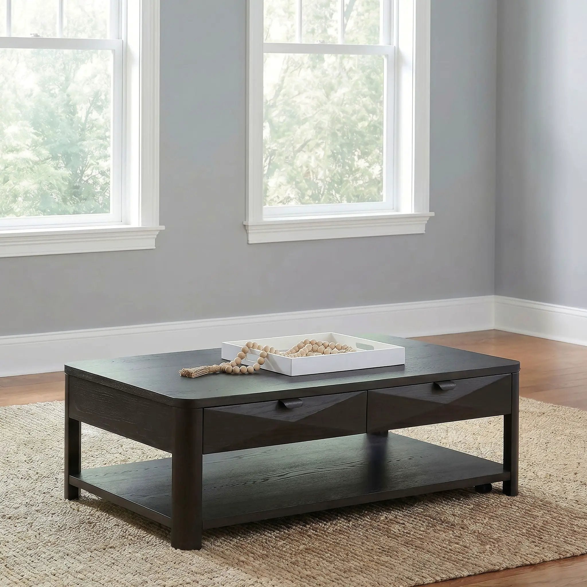 Marcelo Wood Coffee Table with 2 Drawers and Shelf Coffee by Unique Piece Furniture