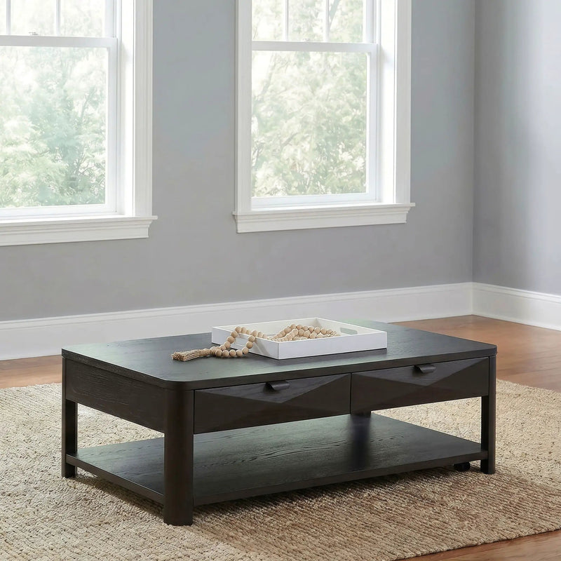 Marcelo Wood Coffee Table with 2 Drawers and Shelf Coffee by Unique Piece Furniture