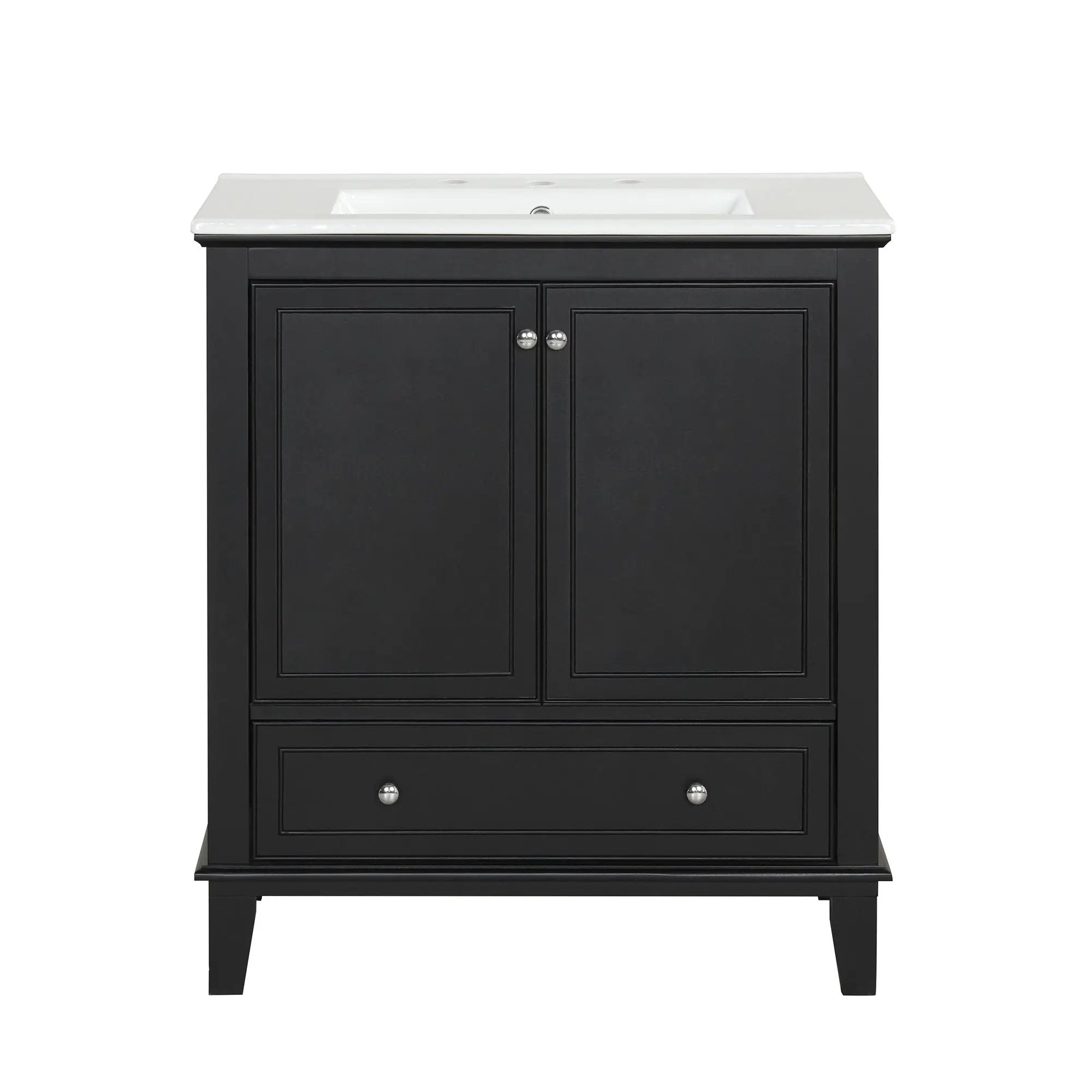 30" Bathroom Vanity With Sink Combo, Multi Functional Bathroom Cabinet With Doors And Drawer - Black by HouseOfZazla
