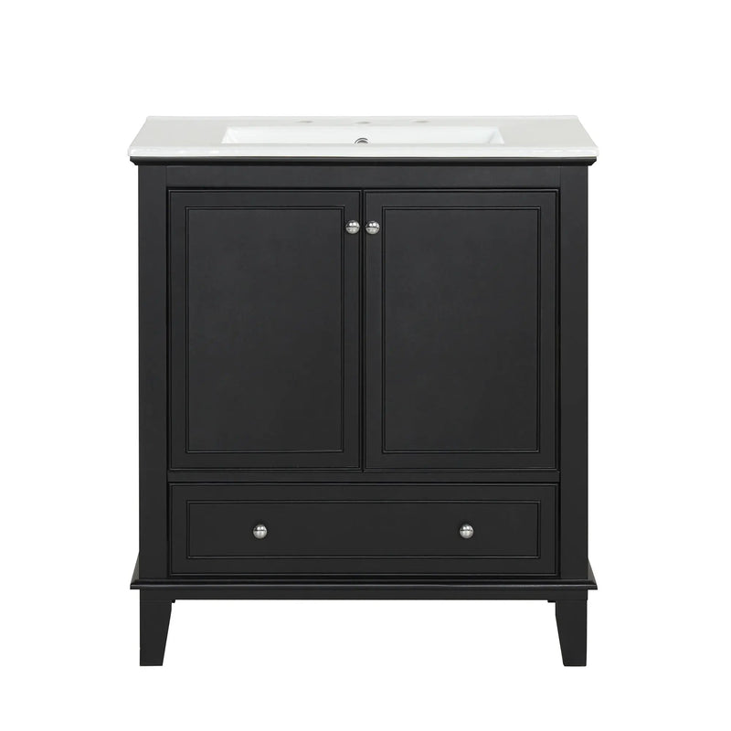 30" Bathroom Vanity With Sink Combo, Multi Functional Bathroom Cabinet With Doors And Drawer - Black by HouseOfZazla