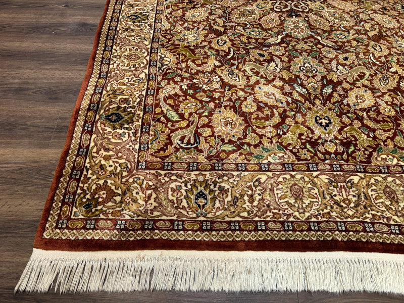 Tree of Life Indian Kashmiri Rug 6x9, Rust Red and Cream, Animal Pictorials, Fine 290 KPSI by Jewel Rugs