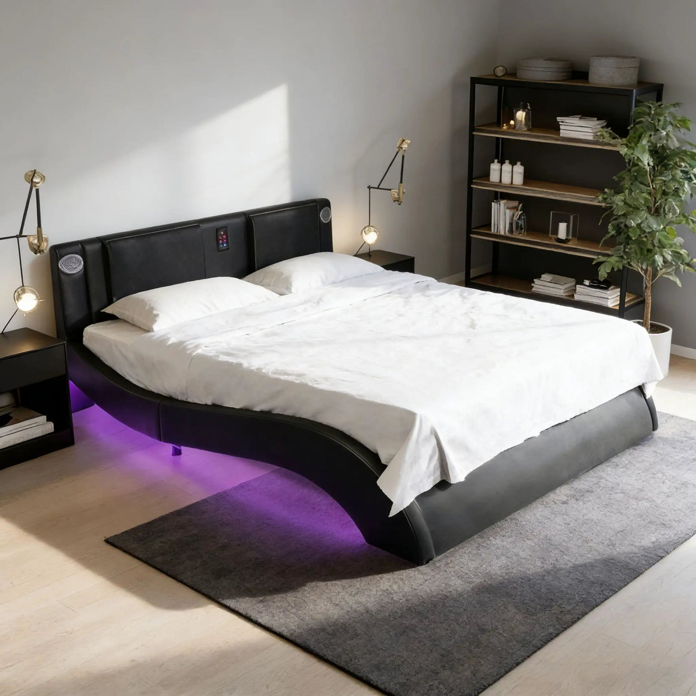 Platform Bed Frame With LED Lighting, tooth Music, Vibration Massage by Unique Piece Furniture
