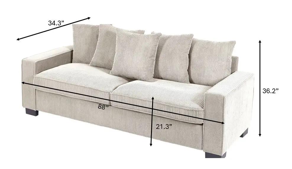 Luxe Sofa With 5 Matching Toss Pillows, Sleek Design, Spacious And Comfortable 3 Seater Couch by HouseOfZazla