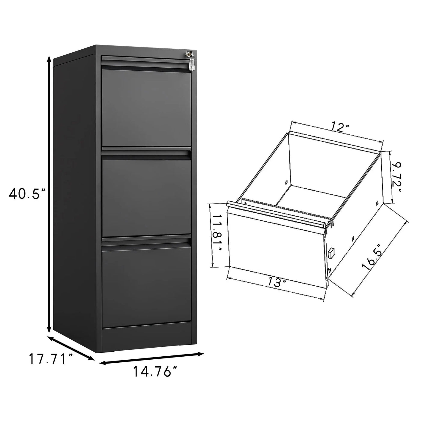 Durable Metal 3 Drawer File Cabinet With Lock For Office Storage by HouseOfZazla