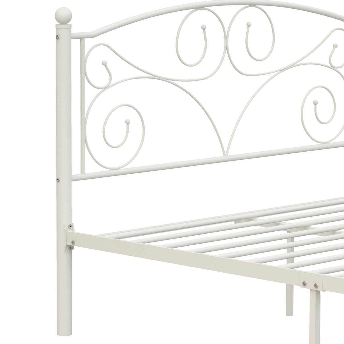 Unique Flower Sturdy System Metal Bed Frame with Headboard and Footboard - White, photo 6 of 8