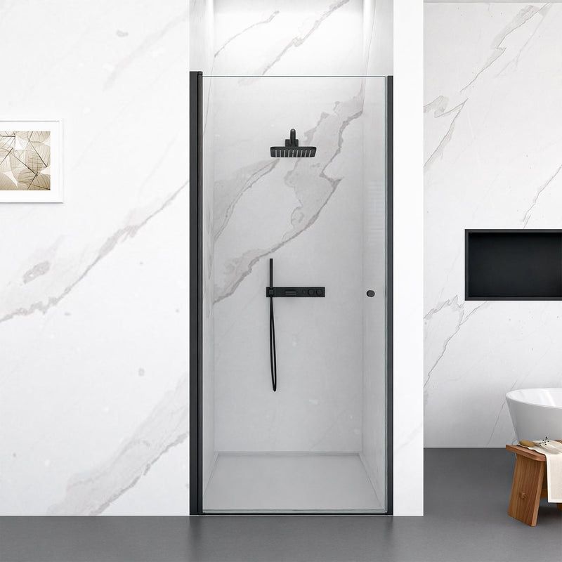 32"W x 72"H Frameless Circular Pivot Shower Door in Matte Black by HouseOfZazla