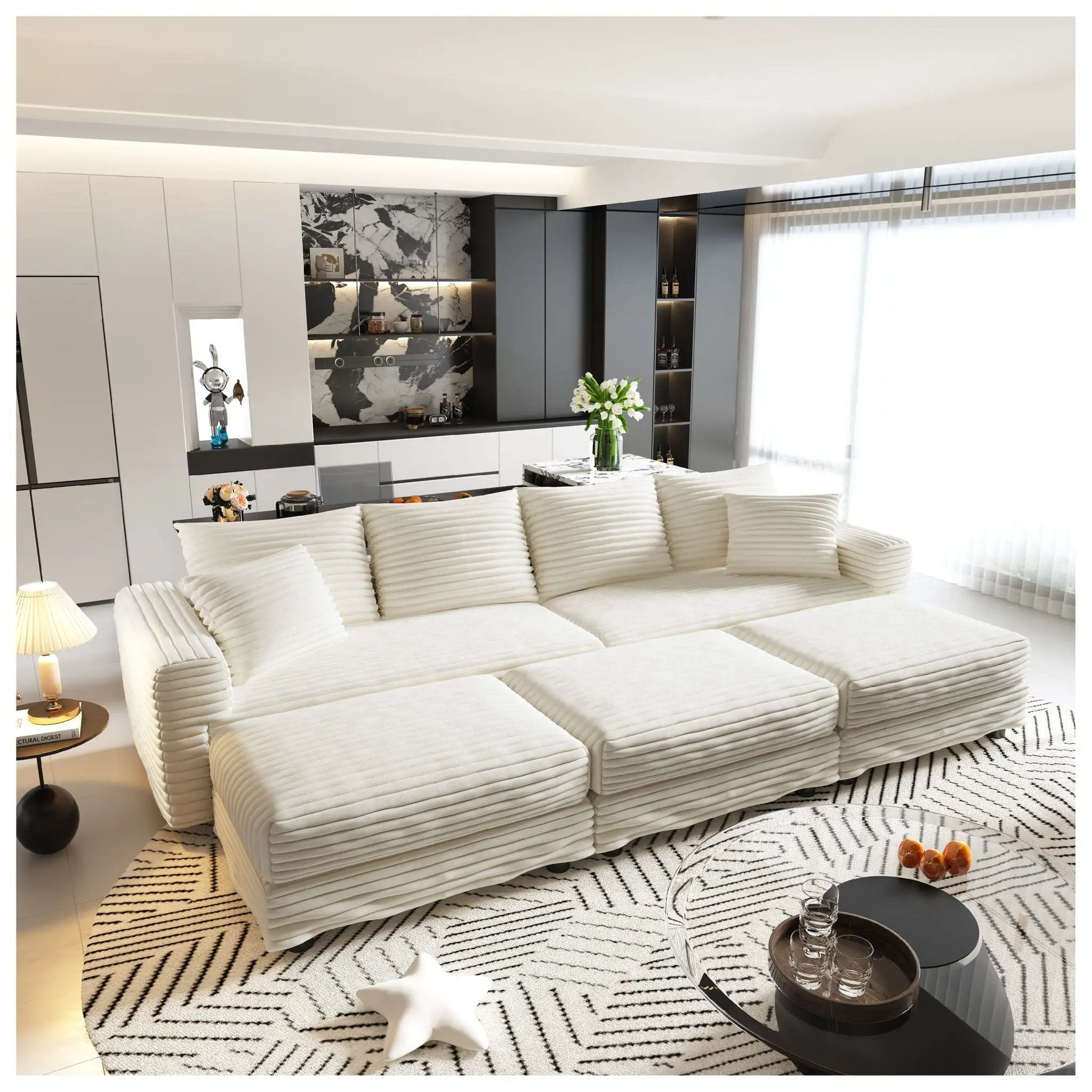 Deep Seat Convertible Sofa With Soft Pillows And Ottomans by HouseOfZazla