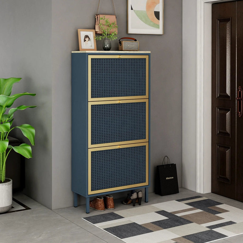 Modern Rattan 3 Door Shoe Rack Cabinet For Entryway by Unique Piece Furniture