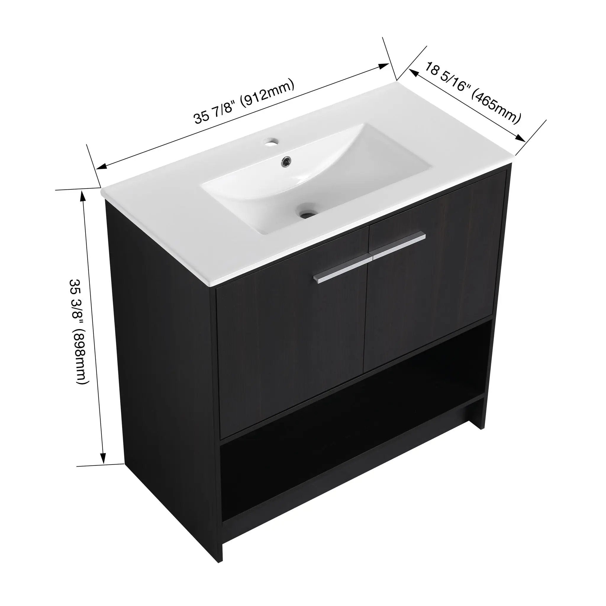 Modern Bathroom Vanity With Ceramic Sink, Freestanding Cabinet, Soft Closing Doors by HouseOfZazla